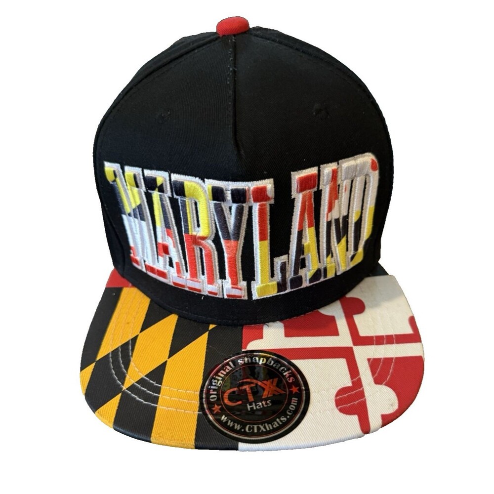 Hat Maryland Snap Back MD Flag Hat Cap CTX Black with Flag on Brim & Hat - Picture 12 of 12